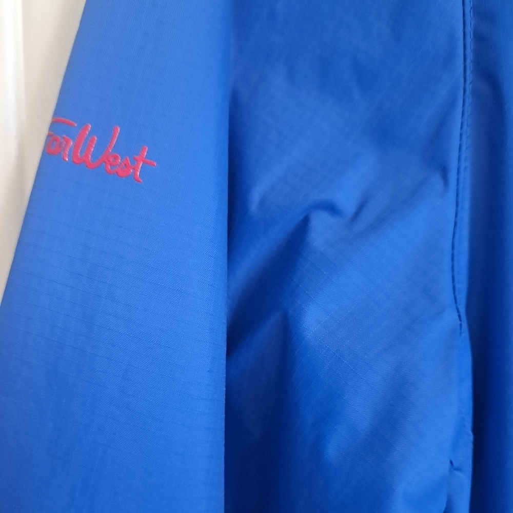 Mens FAR WEST blue windbreaker jacket zip mesh lined tuck away hood nylon SMALL - Picture 9 of 11